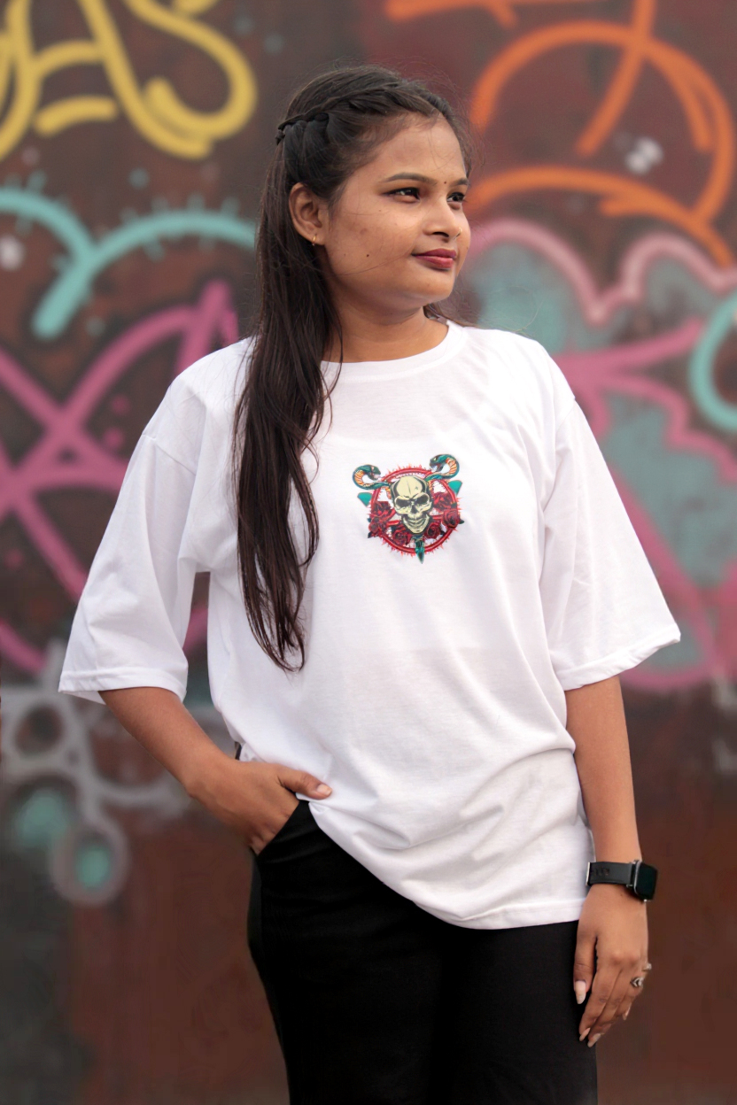 Women's Deadly Bloom Graphic Printed Oversized T-shirt