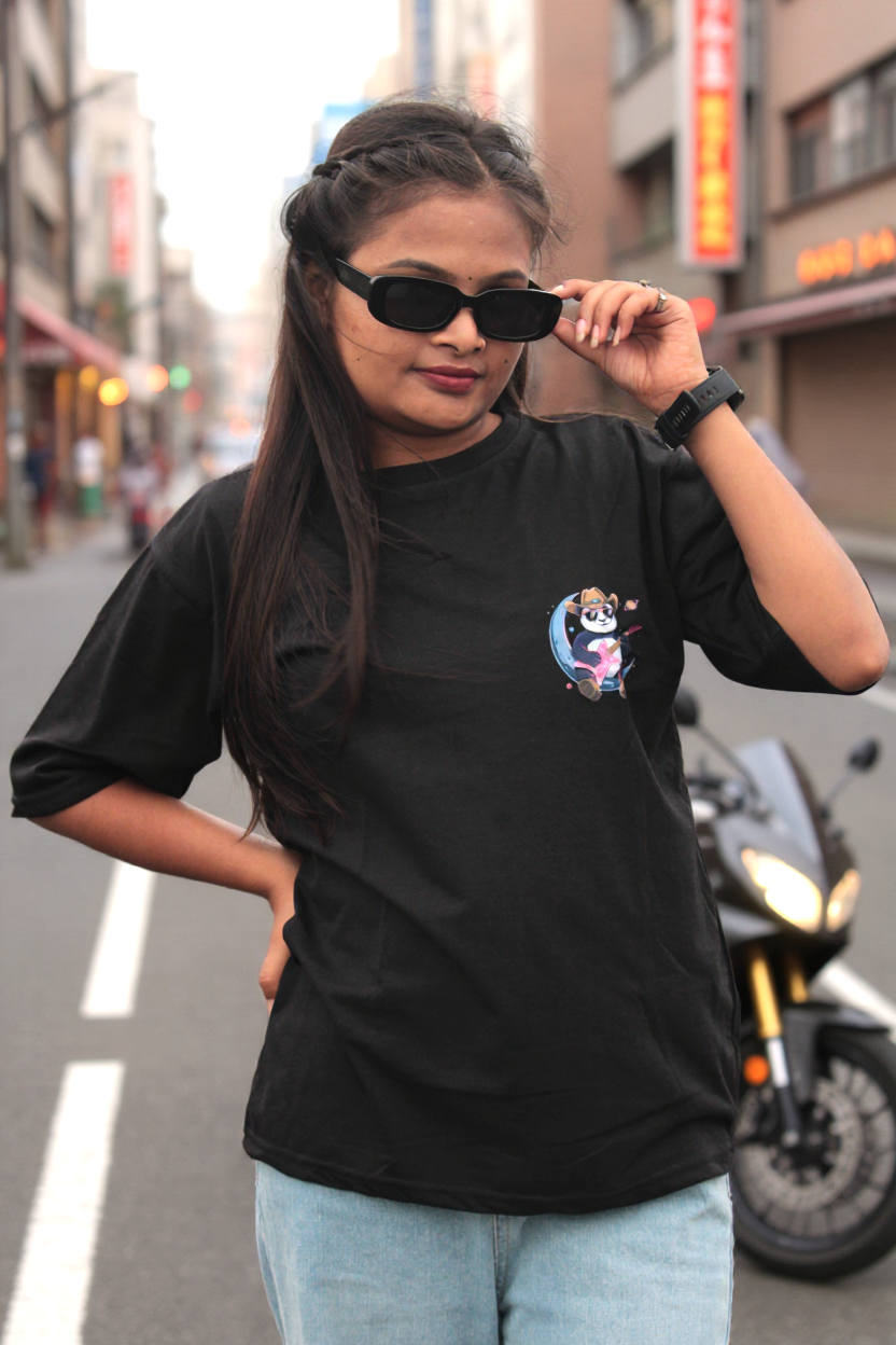 Women's Panda Graphic Printed Oversized T-shirt